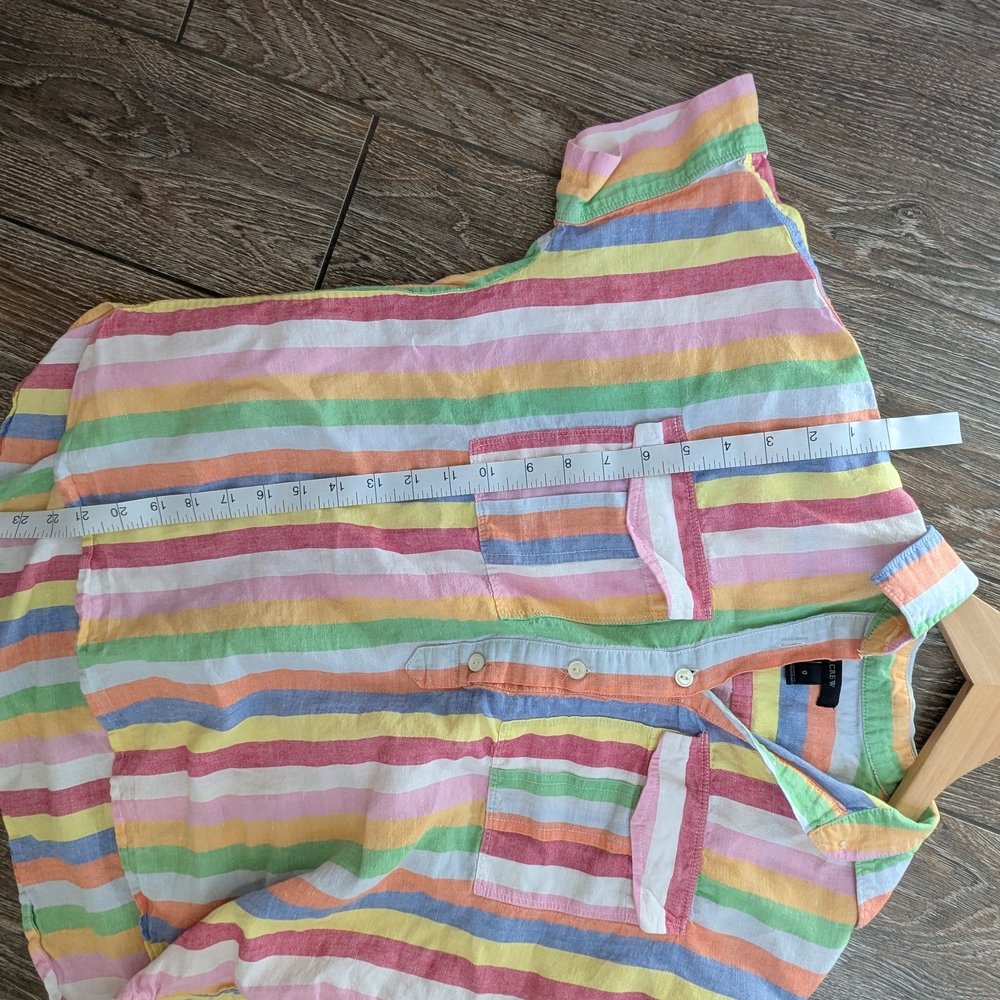 J.Crew Linen Blend Button Top Blouse Multicolored Stripe Size 0 XS Rainbow - Picture 9 of 10